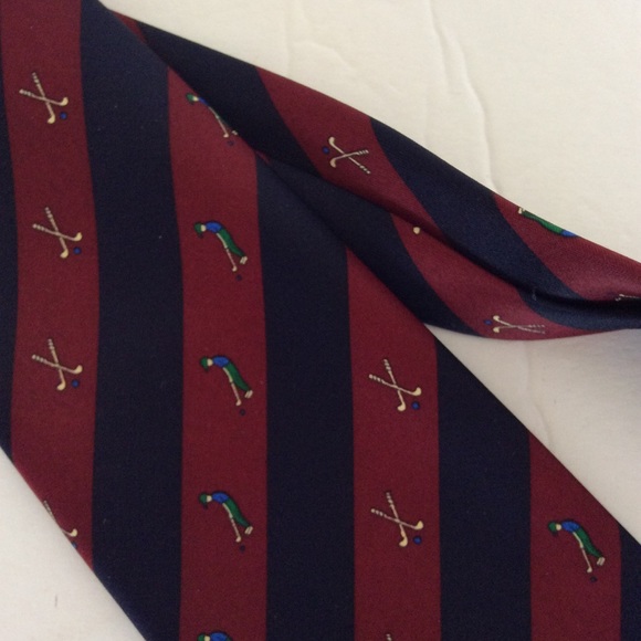 VINTAGE RENE CHAGAL SILK RED STRIPED GOLFERS TIE - Picture 5 of 8